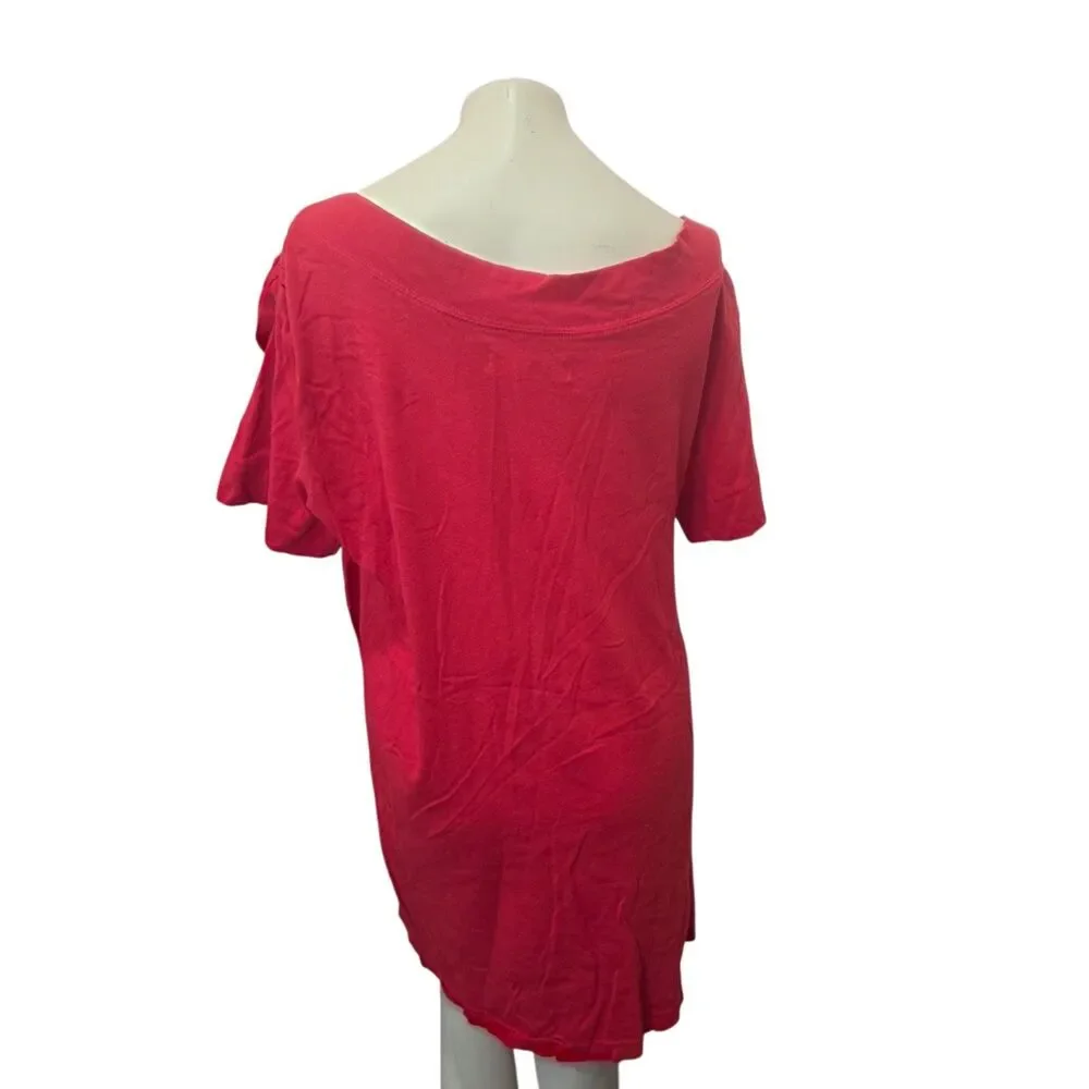 FP Beach Pink Off Shoulder Tunic Dress Ruched Sleeve Boho Medium - Picture 3 of 4